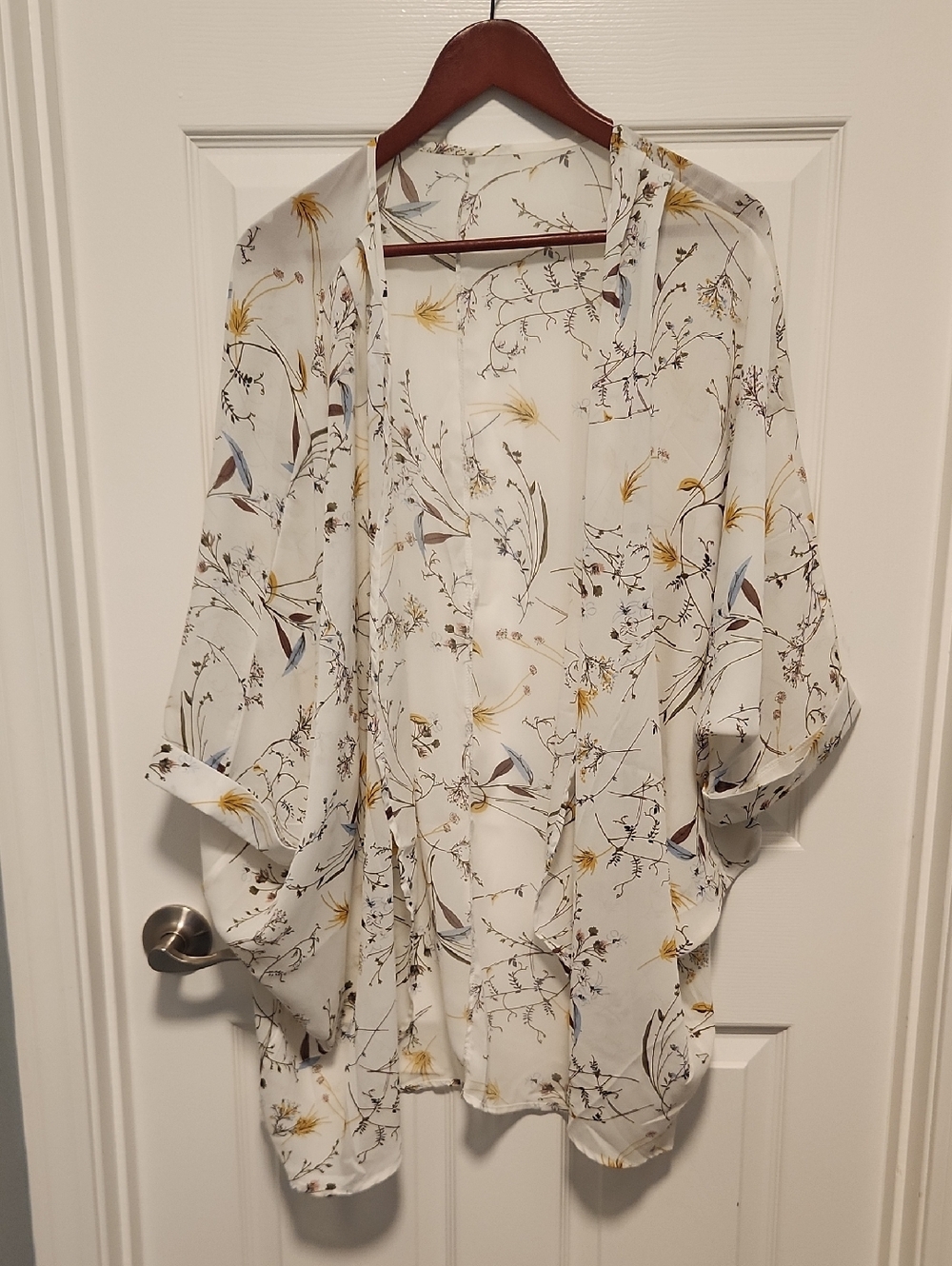 Sheer Floral Kimono Cover-Up in Cream and Mustard